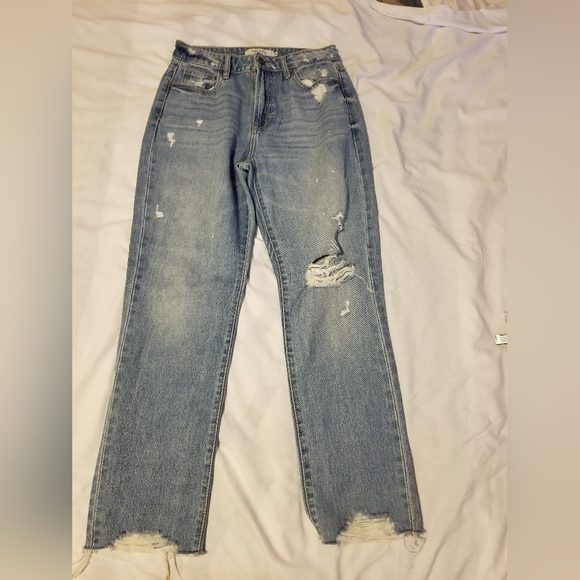 High Rise Distressed Blue Jeans - Picture 1 of 9
